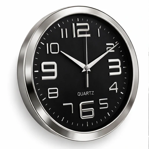 Ceas Analog de perete silentios Quartz rotund 29 cm argintiu și negru [3]