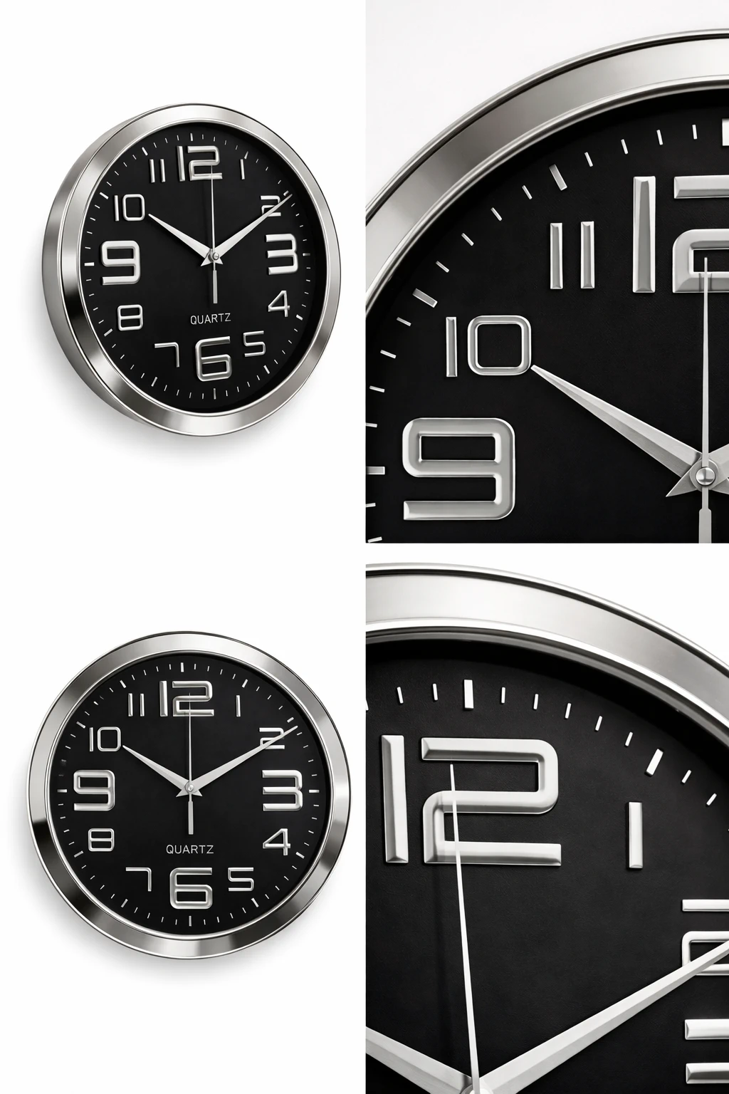 Ceas Analog de perete silentios Quartz rotund 29 cm argintiu și negru [1]