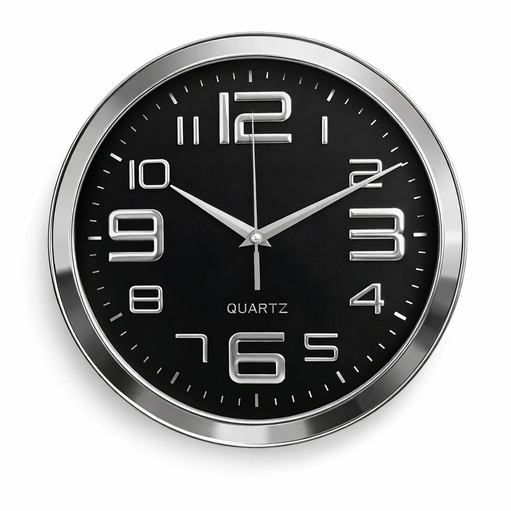 Decoratiuni - Ceas Analog de perete silentios Quartz rotund 29 cm argintiu și negru