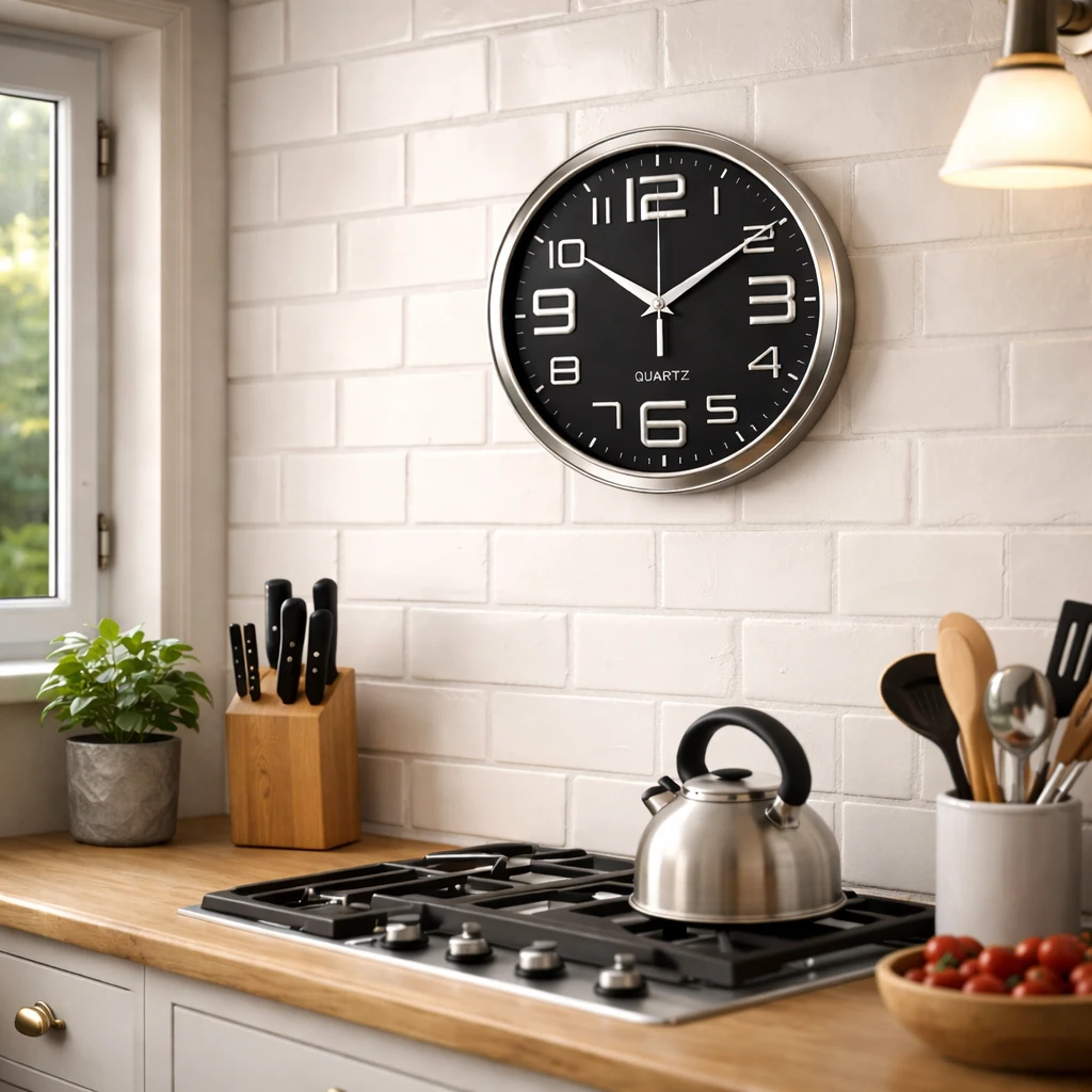 Ceas Analog de perete silentios Quartz rotund 29 cm argintiu și negru [2]