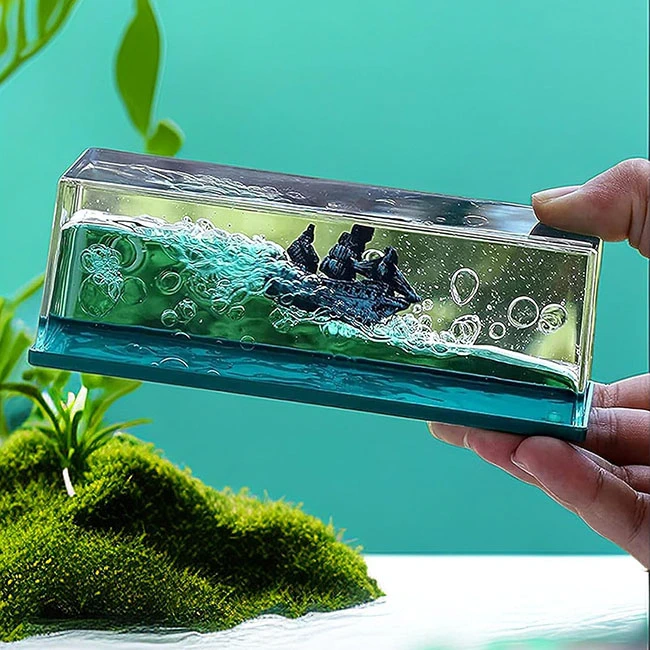 Corabie Black Pearl în Sticlă – Cadou Antistres Original, Decor Nautic Elegant, 15x5x5 cm, Vapor Plutitor din Acril și Rășină | NextTrend [2]