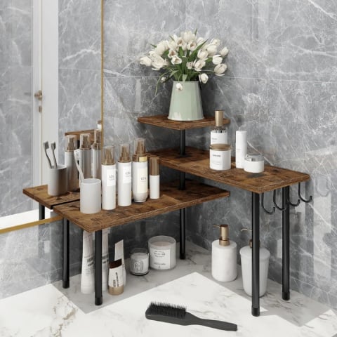Etajera Condimente, Design Modern, Negru cu Imitatie Lemn, 3 Polite, - Organizare Practica si Eleganta [4]