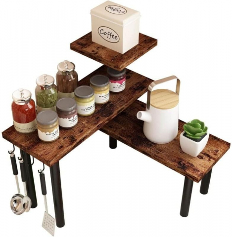 Etajera Condimente, Design Modern, Negru cu Imitatie Lemn, 3 Polite, - Organizare Practica si Eleganta [5]
