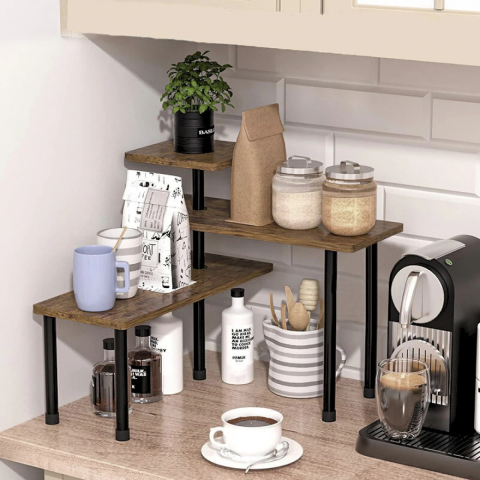 Etajera Condimente, Design Modern, Negru cu Imitatie Lemn, 3 Polite, - Organizare Practica si Eleganta [2]