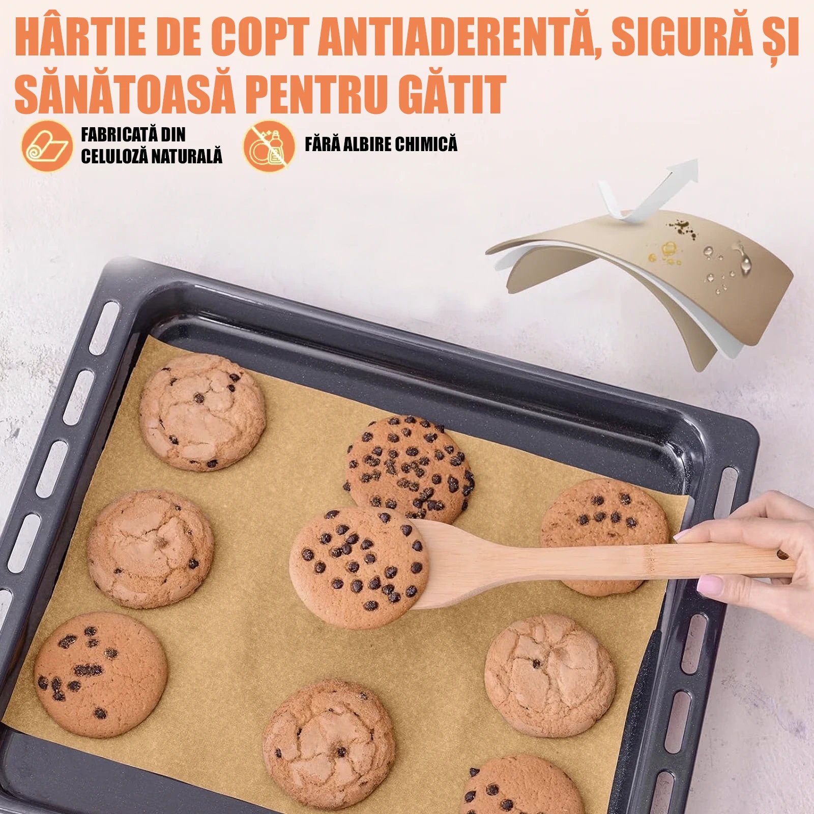 Hârtie de copt antiaderentă 40x40 cm – 50 bucăți, rezistentă la căldură, ideală pentru coacere fără grăsime [3]