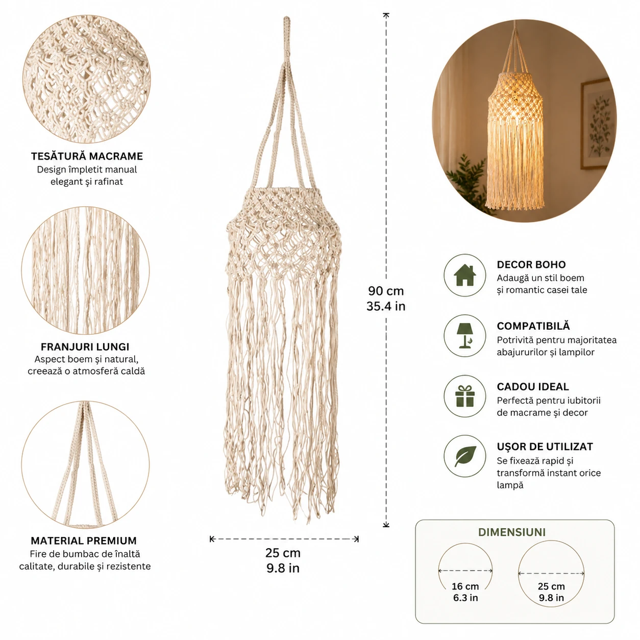 Decorațiune Macrame pentru Lampă și Abajur – Stil Boho Elegant cu Franjuri Decorative | NEXT TREND [3]