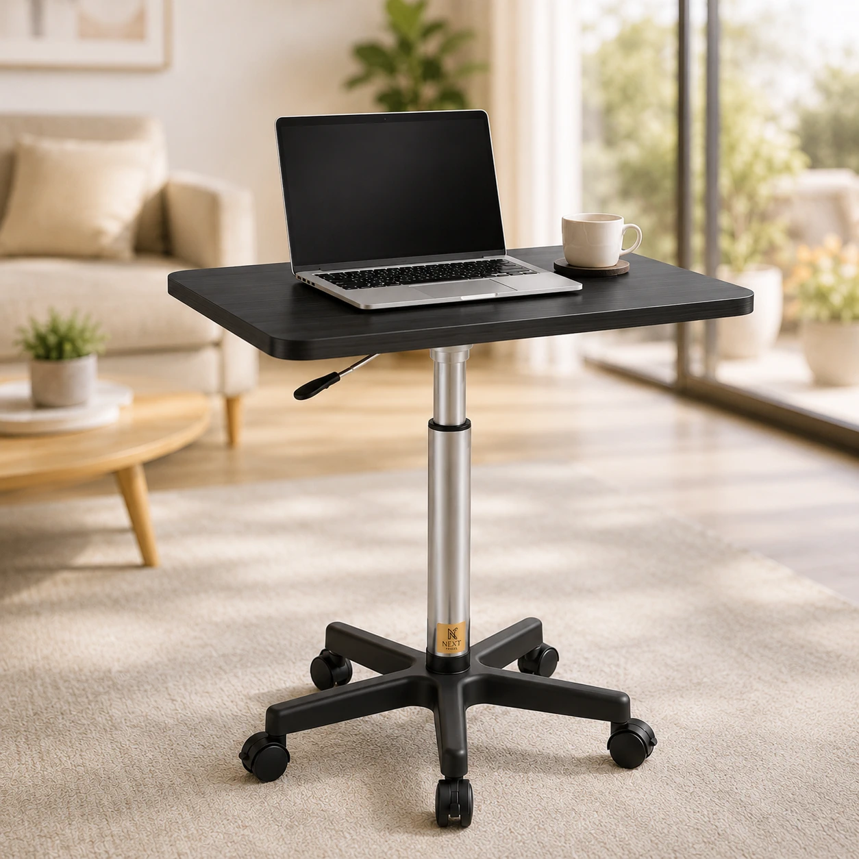 Măsuță Laptop Reglabilă pe înălțime cu Piston Pneumatic 60-80 cm, Blat MDF 60x40 cm, Negru – Birou Mobil Ergonomic pentru Pat, Canapea și Office [2]