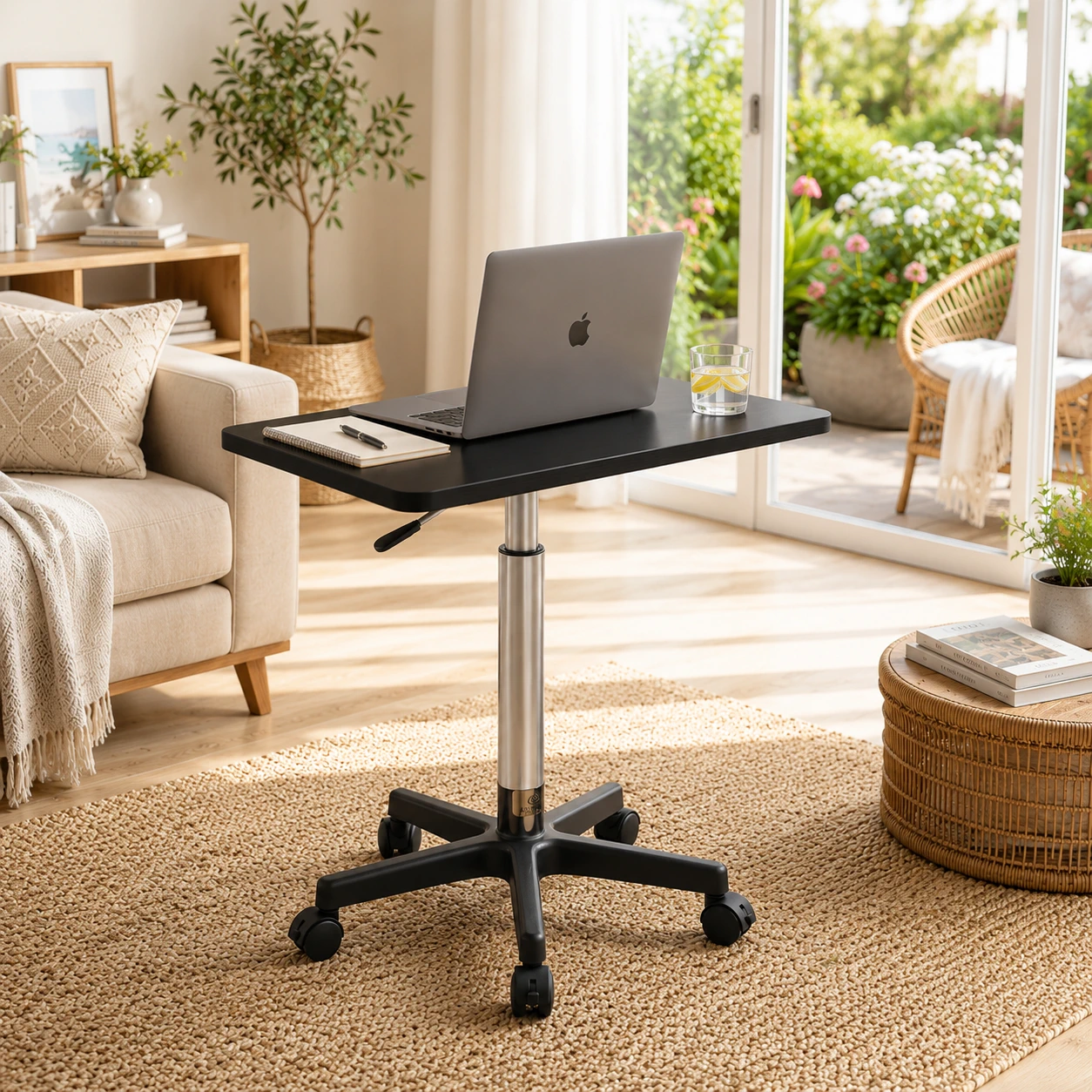 Toate Produsele - Măsuță Laptop Reglabilă pe înălțime cu Piston Pneumatic 60-80 cm, Blat MDF 60x40 cm, Negru – Birou Mobil Ergonomic pentru Pat, Canapea și Office