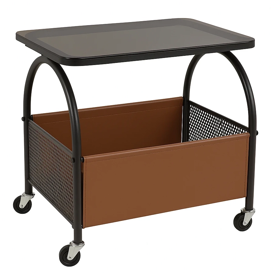 Mobilier - Măsuță/Noptieră Portabilă cu Depozitare, Blat din Sticlă, Cadru Metalic Negru