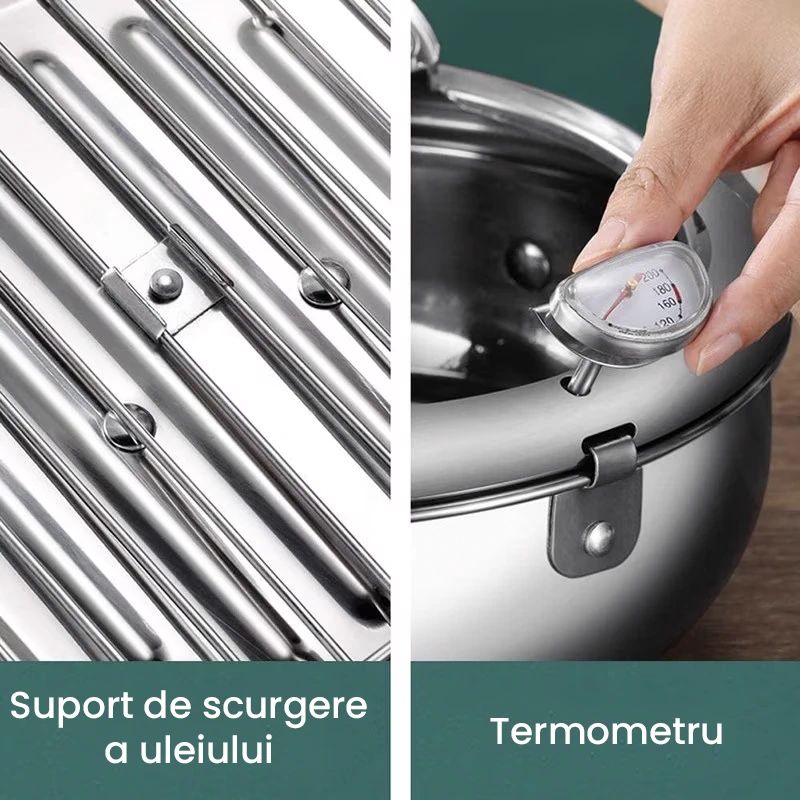 Oala de prajit Next Trend 3.2L - Friteuza japoneza din otel inoxidabil cu termometru si scurgere ulei, ideala pentru tempura, cartofi prajiti, pui, peste, snitel [3]