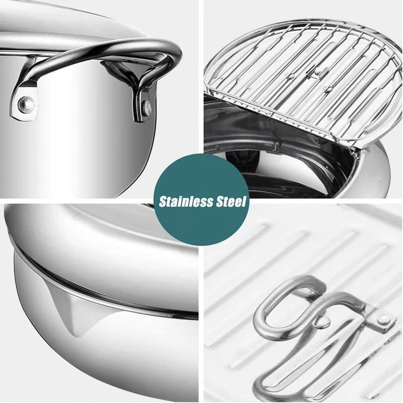 Oala de prajit Next Trend 3.2L - Friteuza japoneza din otel inoxidabil cu termometru si scurgere ulei, ideala pentru tempura, cartofi prajiti, pui, peste, snitel [5]