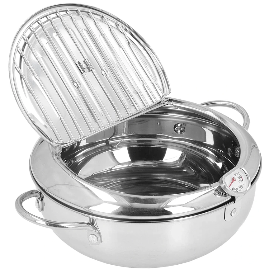 Oala de prajit Next Trend 3.2L - Friteuza japoneza din otel inoxidabil cu termometru si scurgere ulei, ideala pentru tempura, cartofi prajiti, pui, peste, snitel [6]