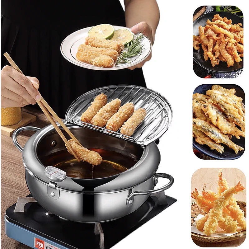 Oala de prajit Next Trend 4.2L - Friteuza japoneza din otel inoxidabil cu termometru si scurgere ulei, ideala pentru tempura, cartofi prajiti, pui, peste, snitel [4]