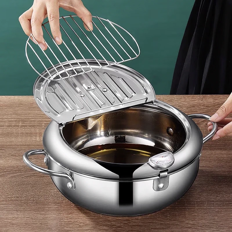 Oala de prajit Next Trend 4.2L - Friteuza japoneza din otel inoxidabil cu termometru si scurgere ulei, ideala pentru tempura, cartofi prajiti, pui, peste, snitel [2]