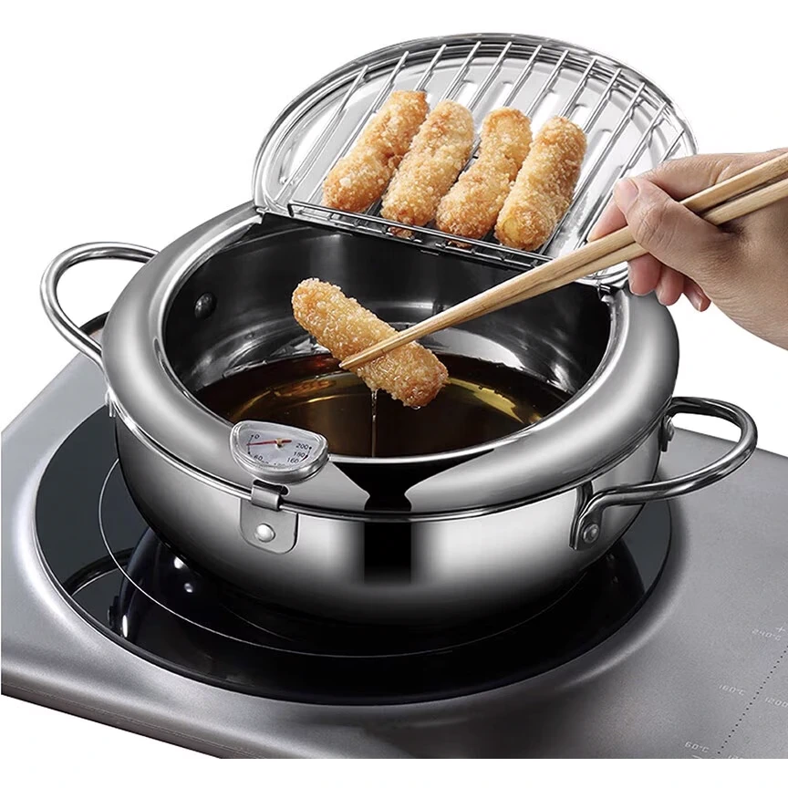 Oala de prajit Next Trend 4.2L - Friteuza japoneza din otel inoxidabil cu termometru si scurgere ulei, ideala pentru tempura, cartofi prajiti, pui, peste, snitel [1]