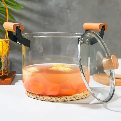Oala Sticla Borosilicata - Termorezistenta, Transparenta, cu Capac si Maner din lemn, pentru Gatire si Servire [15]