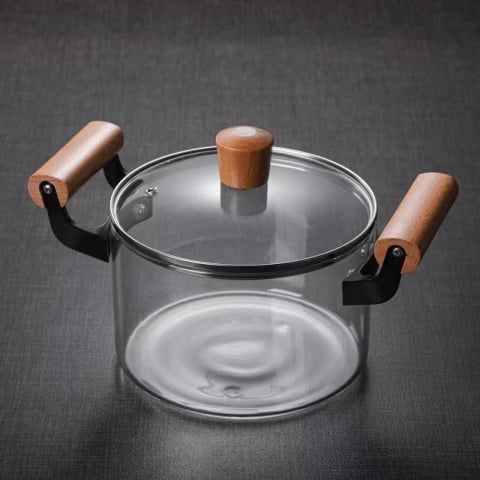 Oala Sticla Borosilicata - Termorezistenta, Transparenta, cu Capac si Maner din lemn, pentru Gatire si Servire [10]