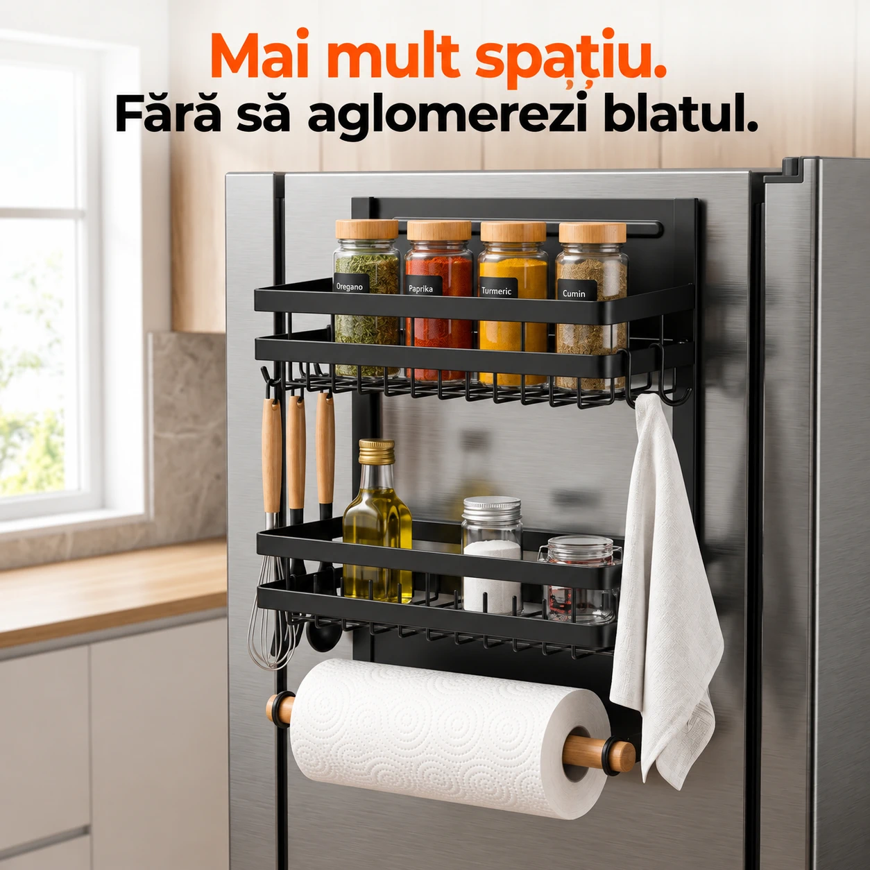 Raft magnetic frigider Next Trend, organizator bucatarie 2 niveluri, negru [1]