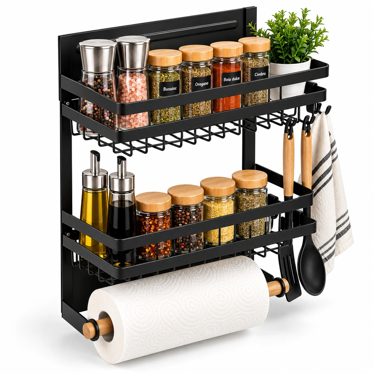 Casa, Gradina & Bricolaj - Raft magnetic frigider Next Trend, organizator bucatarie 2 niveluri, negru