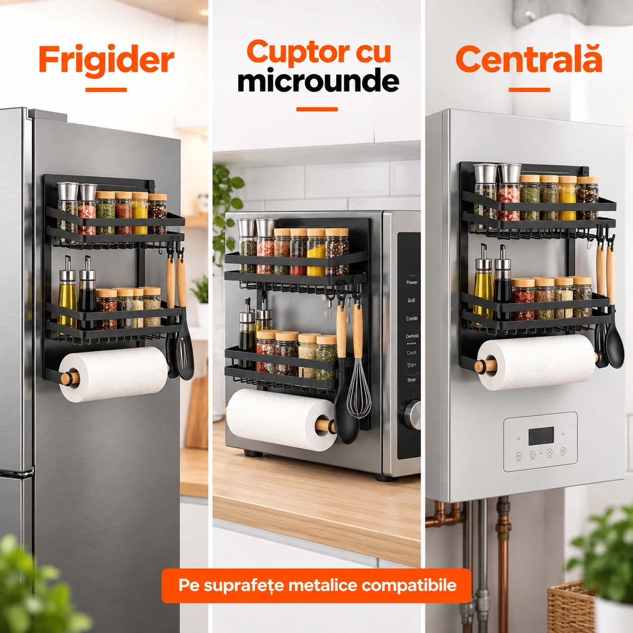 Raft magnetic frigider Next Trend, organizator bucatarie 2 niveluri, negru [3]