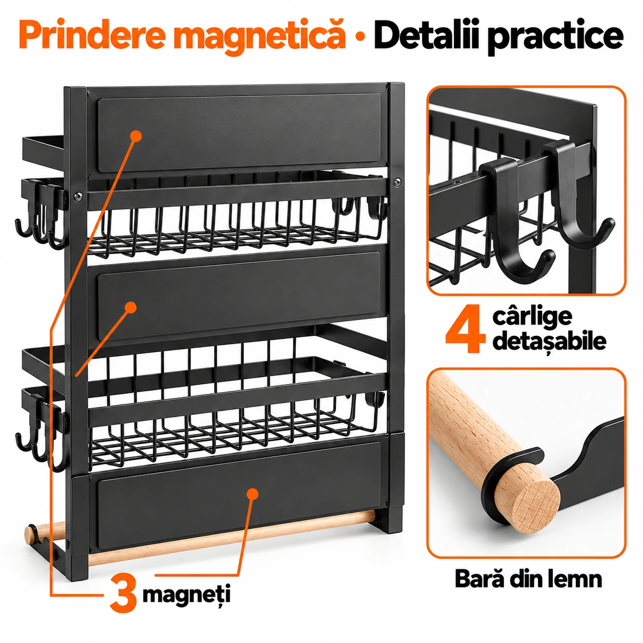 Raft magnetic pentru frigider Next Trend, 2 niveluri, negru [2]