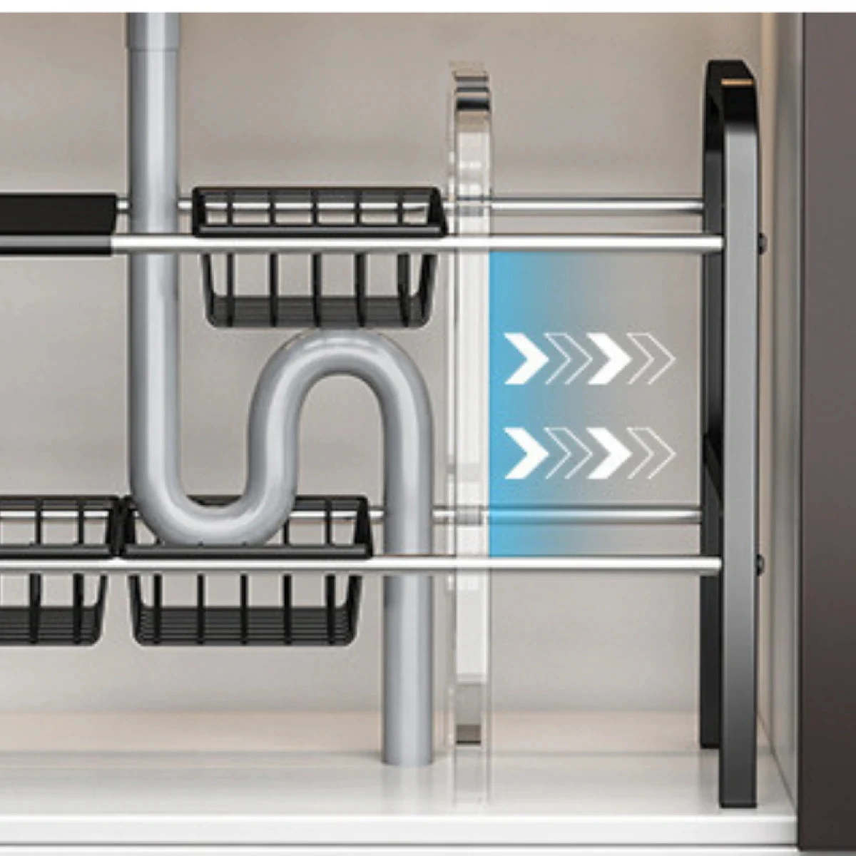 Raft metalic extensibil sub chiuveta negru 4 cosuri [6]