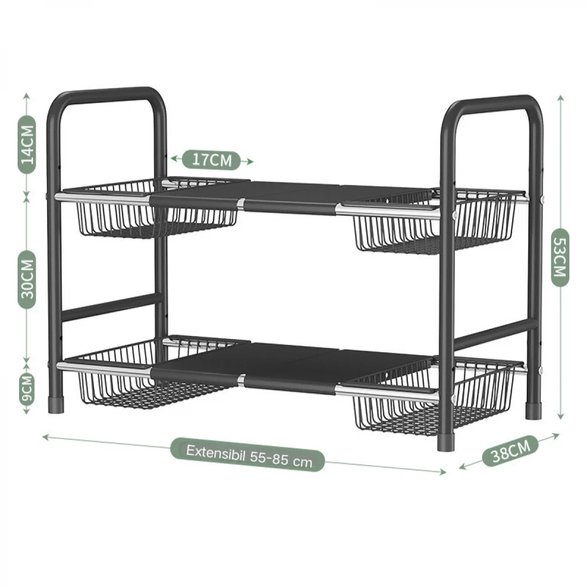 Raft metalic extensibil sub chiuveta negru 4 cosuri [8]