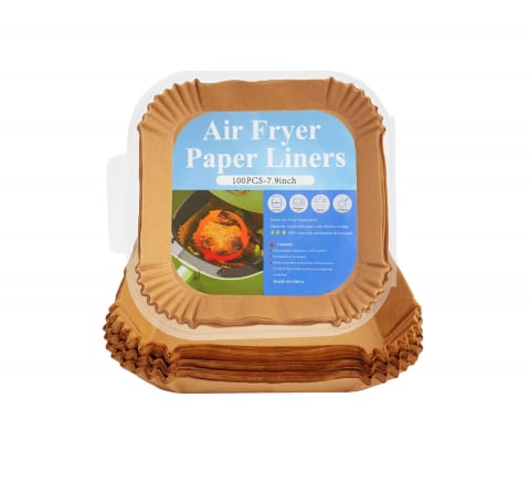 Bucatarie & Servire - Set 100 hartii de copt pentru air fryer, Termorezistent, in suport de plastic cu capac  20 x 20 x 4.5 cm, patrat