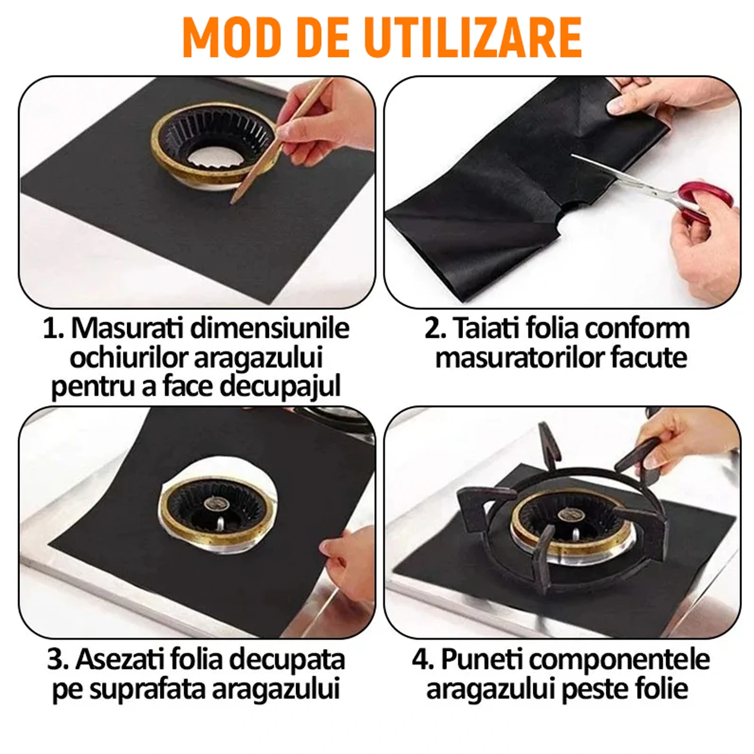 Set 4 folii protectie aragaz reutilizabile teflon negru [3]