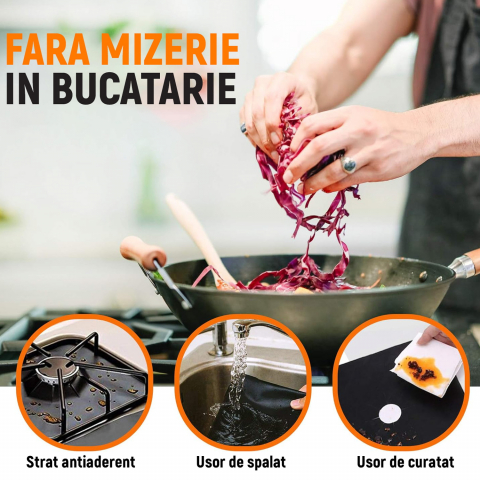 Set 4 Folii Protectie pentru Aragaz / Plita, Usor de spalat, Reutilizabile, din Teflon si Fibra de sticla [4]