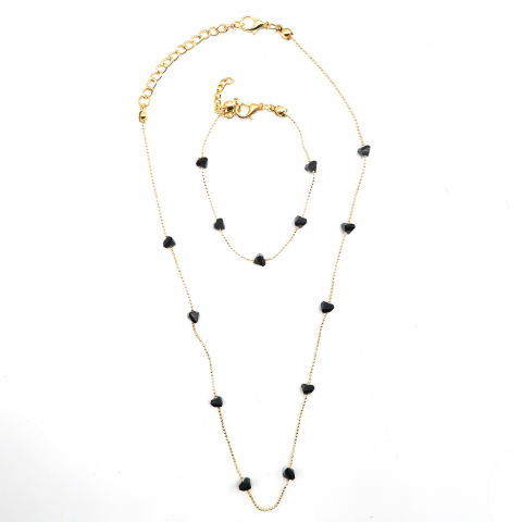 Set Bijuterii Colier si Bratara, Auriu, Decorate cu Cristale Negre Love, Cutie eleganta inclusa – Rafinament si Stralucire [1]