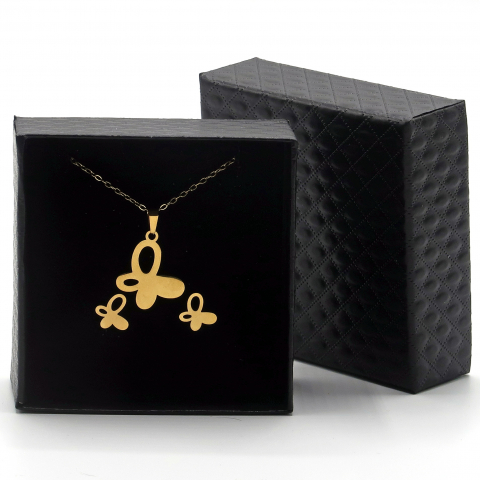 Set Bijuterii Colier si Cercei cu Pandantiv Fluture Otel inoxidabil Auriu – Eleganta si Semnificatie, Cutie eleganta cadou [2]