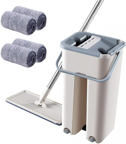 Curatenie, Organizare si depozitare - Set Mop cu Microfibra si Galeata cu 2 Cuve – Curatare Eficienta si Rapida, 2 lavete pentru mop incluse