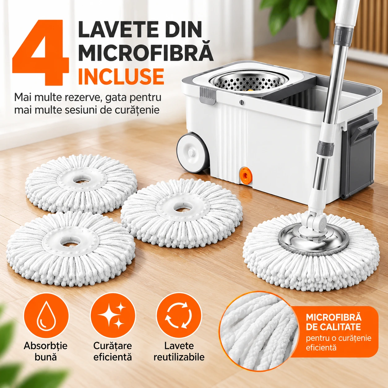 Set mop rotativ 360 cu galeata centrifuga inox 4 lavete [1]