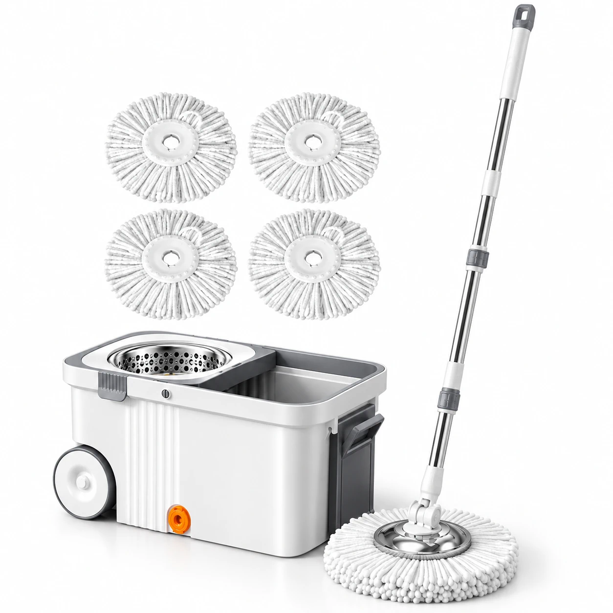 Curatenie, Organizare si depozitare - Set mop rotativ 360 cu galeata centrifuga inox 4 lavete