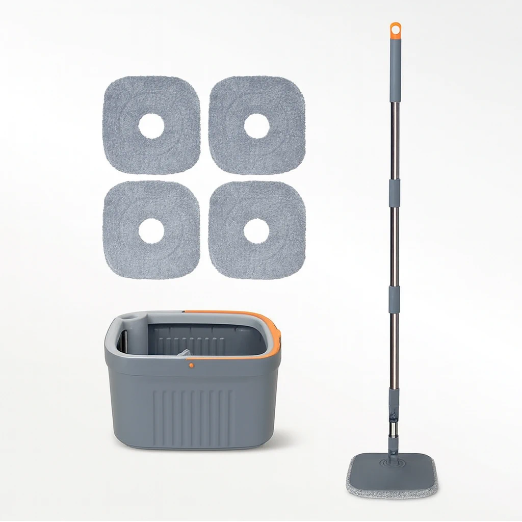 Casa, Gradina & Bricolaj - Set mop rotativ 360° cu găleată dublă, separare apă curată de murdară, sistem centrifug și 4 rezerve – NEXT TREND