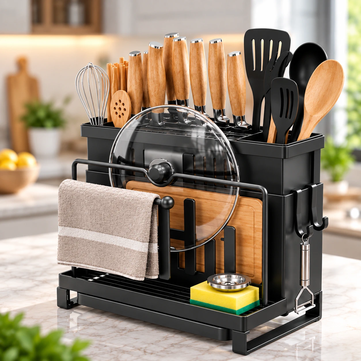 Casa, Gradina & Bricolaj - Suport tacamuri cu scurgere Next Trend, ABS si metal, negru