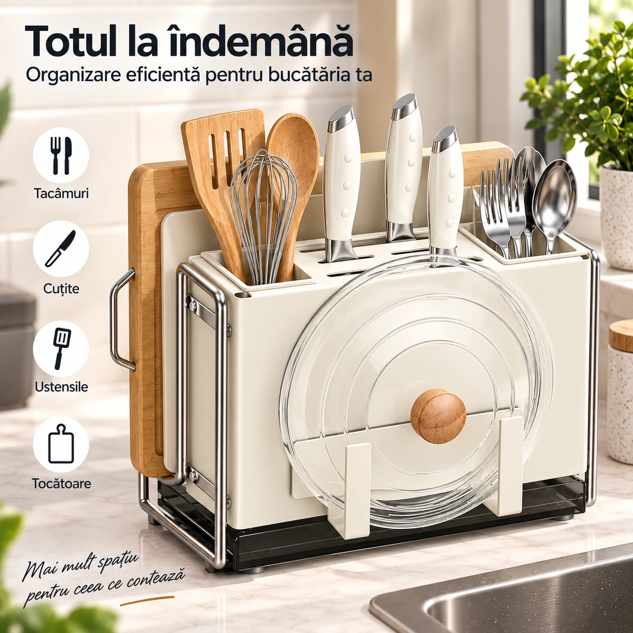 Suport tacamuri cu scurgere Next Trend, metal si ABS, alb [2]