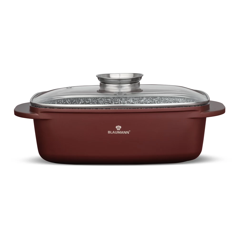 Toate Produsele - Tava Cuptor Roaster cu Capac 6L – Aluminiu Turnat, Acoperire Marmura Ceramica, 3 Straturi, 32x21x10.6 cm