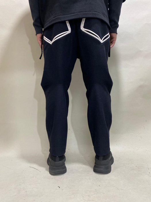Pantalon de stofa bleumarin cu buzunare asimetrice [5]