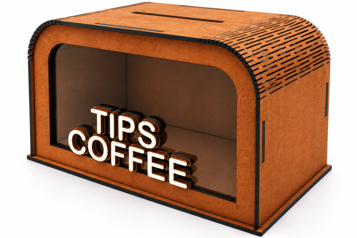Cutie Bacșiș TIPS COFFEE din Lemn și Plexiglas | Nice 3D Gifts [6]