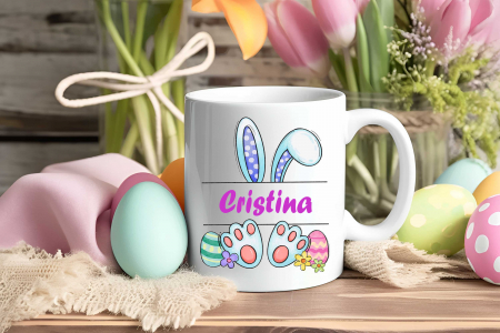 Cani albe personalizate - Cana de Paste personalizata cu numele si poza ta