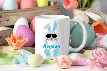 Cani albe personalizate - Cana de Paste personalizata cu numele si poza ta