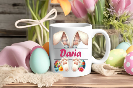 Cani albe personalizate - Cana personalizata de Paste cu nume