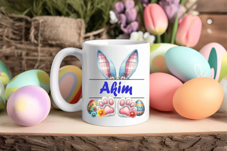 Cani albe personalizate - Cana personalizata de Paste cu nume