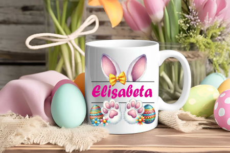 Cani albe personalizate - Cana de Paste personalizata cu numele si poza ta