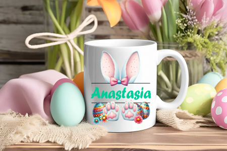 Cani albe personalizate - Cana de Paste personalizata cu numele si poza ta