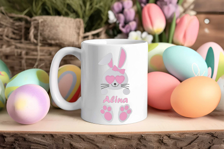 Cani albe personalizate - Cana de Paste personalizata cu numele si poza ta