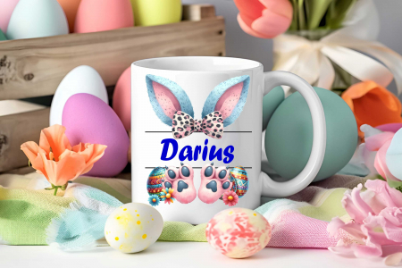 Cani albe personalizate - Cana de Paste personalizata cu numele si poza ta