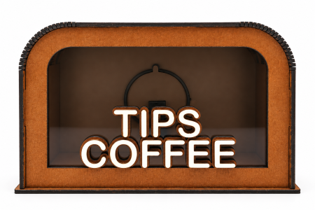 Cutii cadou - Cutie Bacșiș TIPS COFFEE din Lemn și Plexiglas | Nice 3D Gifts